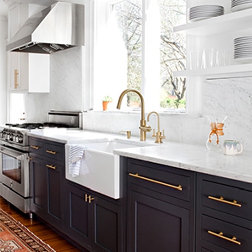 Kitchen with brass hardware