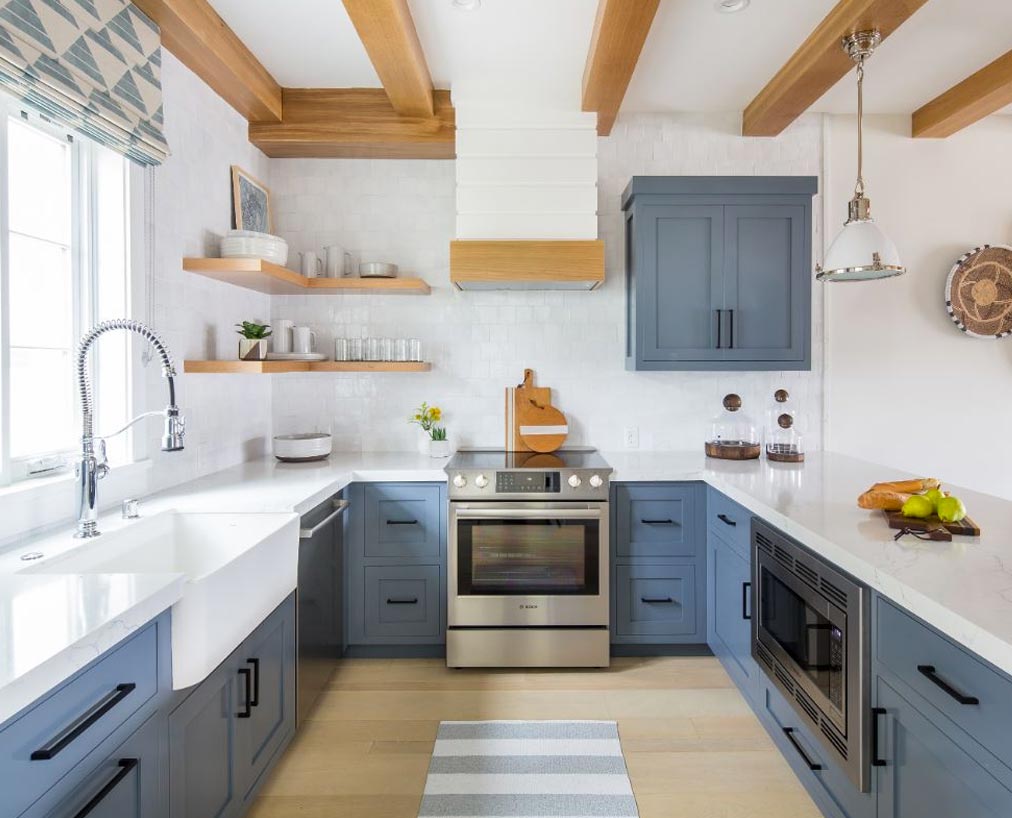 medium blue kitchen cabinets