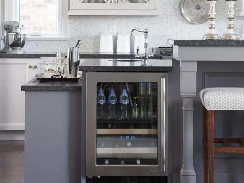 beverage fridge in island kitchen remodel Charlotte NC
