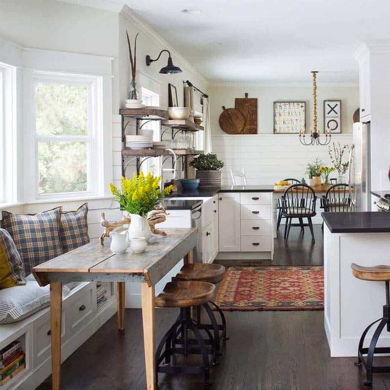 seating area in farmhouse style kitchens